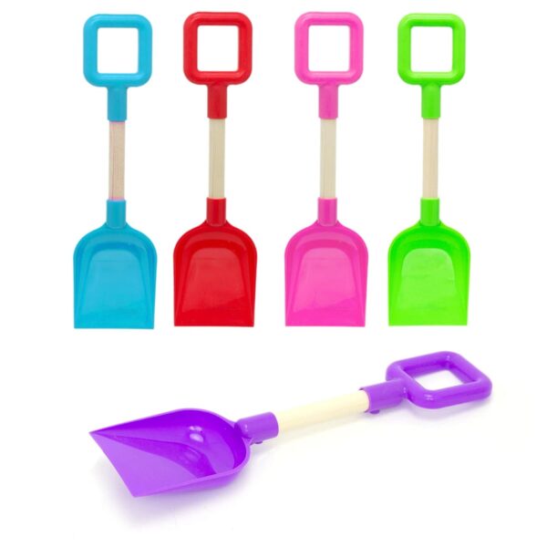 Carousel Toys and Gifts 35cm Kids Wooden Shaft Digging Spade | Childrens Plastic Beach Spade Sand Toy | Garden Spade Beach Toy - Colour Varies One Supplied