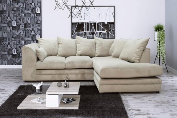 Casper Chenille Beige Fabric Corner Sofa 3 to 4 Seater Sofa (Beige, Right Hand Facing Corner)