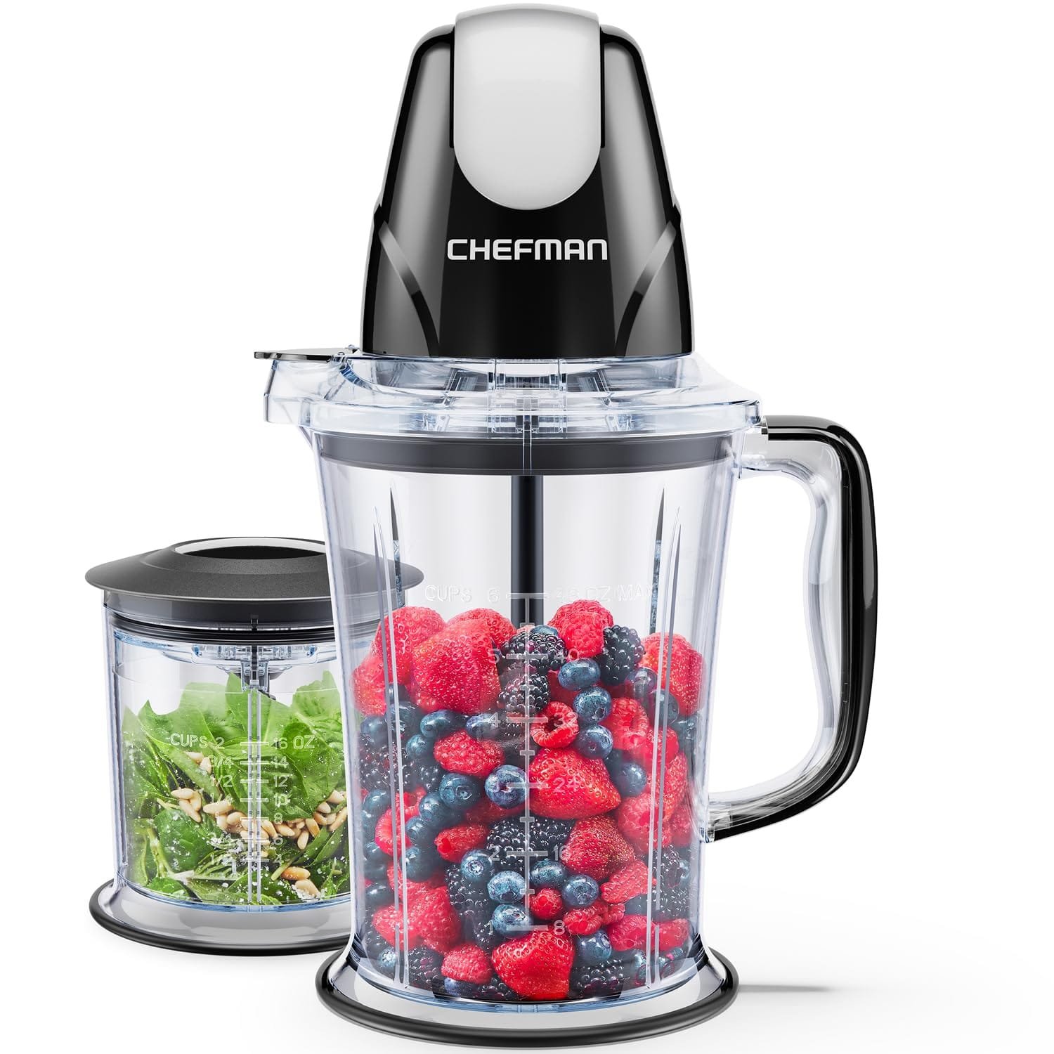 CHEFMAN 2-in-1 Food Processor and Portable Blender with 400W Motor, 2-Tiered Blade System, Ice Crusher - Ideal for Smoothies, Purees, Chopped Vegetables and More - Large and...