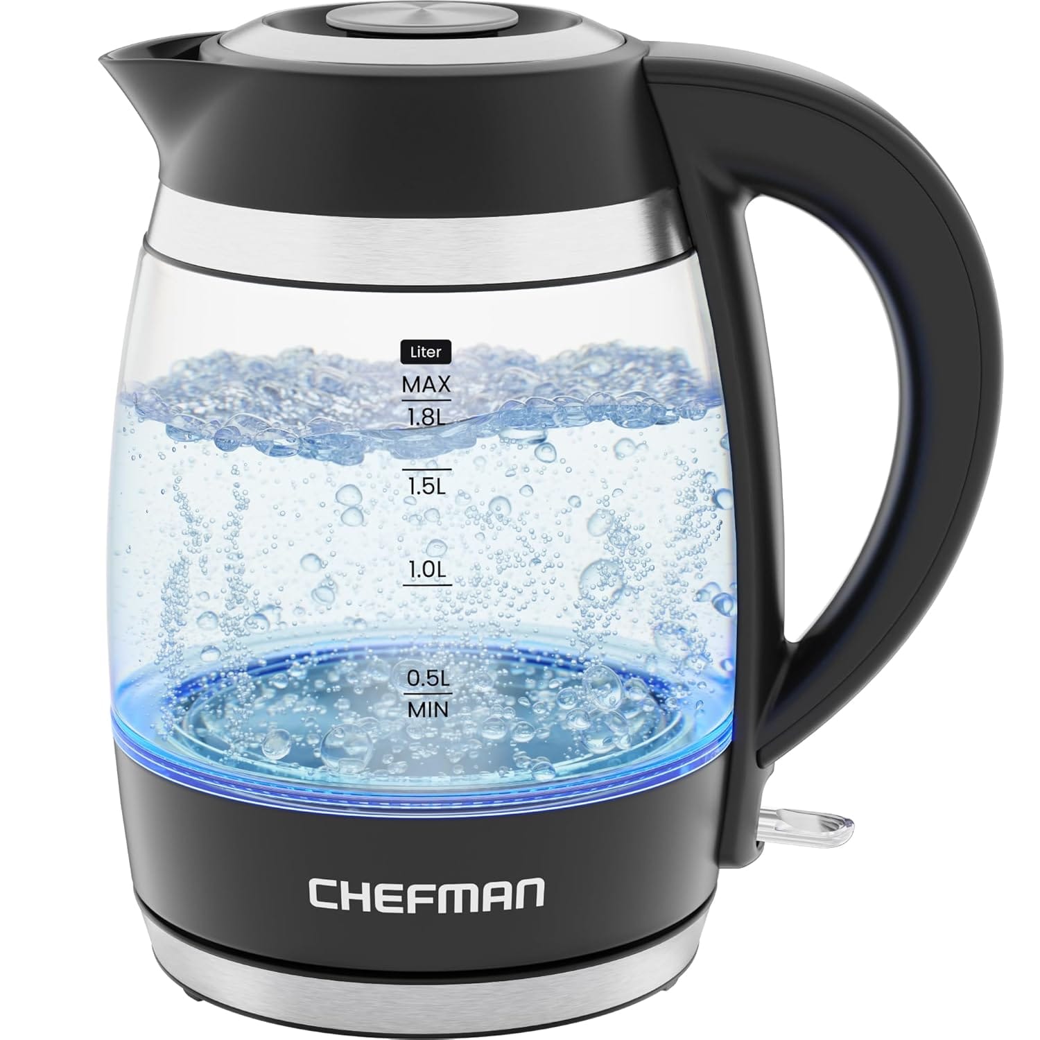 Chefman Electric Kettle, 1.8L 3000W, Hot Water Boiler, Removable Lid for Easy Cleaning, Auto Shut Off, Boil-Dry Protection, Stainless Steel Filter, BPA Free, Borosilicate Glass...