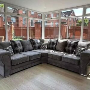 Chesterfield Corner Sofa Range | 2c2 3c2 2c1 and fabrics available | Corner Sofa Living Room UK Upholstered Fabric Available (Grey Fabric, Scatterback 2C2)