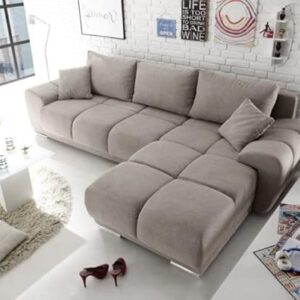 ChillMe Corner Sofa Bed 'DALLAS' - with storage and FREE assembly (Left, Beige)