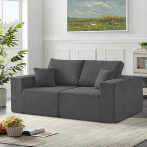 CHOSHOME 2/3 Seater Sofa with Deep Seat Sofabed Modern Plush Corduroy Small Couch for Apartment Living Room Bedroom Sofa Bed Double No Assembly Required Floor Small Sofa（Dark Grey）