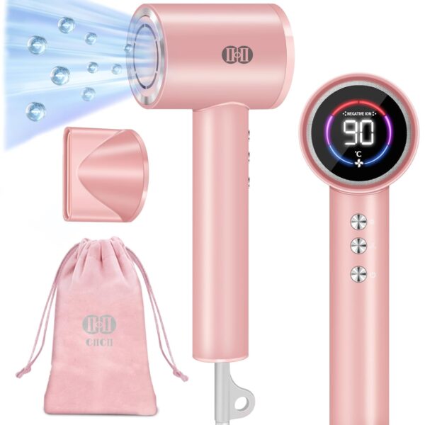 CIICII Ionic Hair Dryer Professional, 120000RPM High Speed Blow Dryer (1600W Brushless/ 3-Speed/ 5-Temp & HD Display & Portable Travel Bag) Fast Drying Hairdryer for Home Barber...