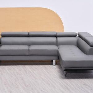 Classic Left & Right Hand Side Bonded Leather Corner Sofa With Adjustable Headrests with Cup Holder (Grey, Right Hand Side)