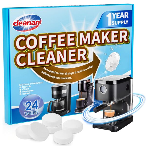 Coffee Machine cleaning and Descaling Tablets - 24 Pack, Removes Limescale, Deep Cleans, Enhances Coffee Taste, Extends Machine Lifespan, Compatible with All Brands and Types of...