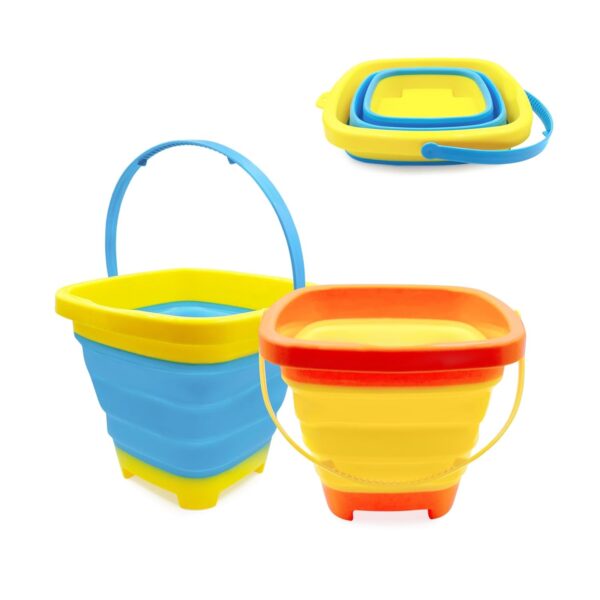 Collapsible Beach Bucket Set for Kids, 2 Pack Foldable Sand Bucket & Water Pails with Handles, Beach Sand Toys for Boys Girls Children Summber Beach Camping, Travel Outdoor Play