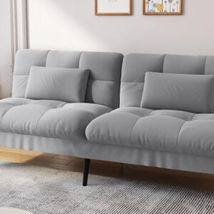 COMHOMA Fabric Sofa Bed 3 Seater Upgraded Frame 5-Gear Back Angle Adjustable Futon Sofa for Living Room, Guest Room (Fabric, Grey)