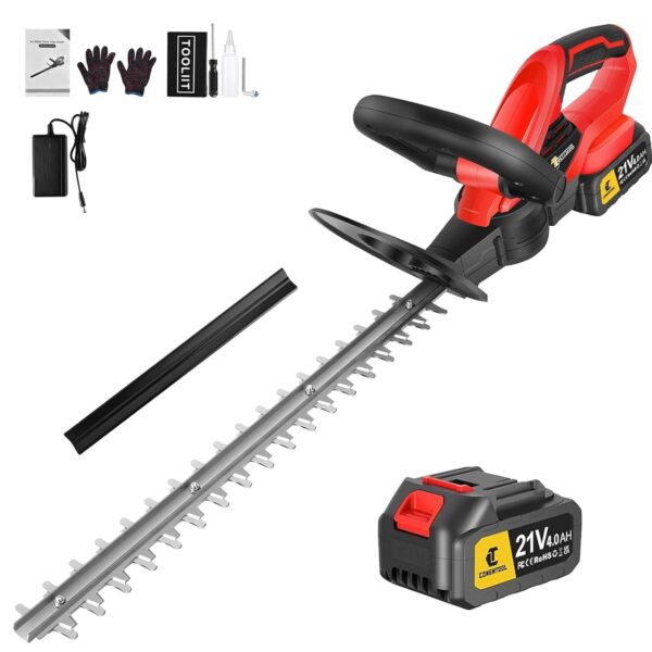 CONENTOOL 56cm Cordless Hedge Trimmer, 21V 4000mAh Electric Hedge Trimmer, Branches up to 20mm Thick, 850W Hedge Trimmers with Rechargeable Battery and Charger for Garden (Black)