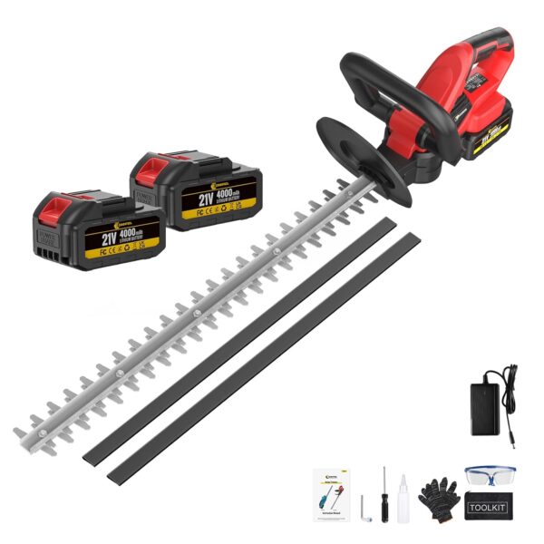 CONENTOOL 56cm Cordless Hedge Trimmer, 21V 4000mAh Electric Hedge Trimmer, Branches up to 20 mm Thick, 1000W Hedge Trimmers with Rechargeable Battery and Charger for Garden...