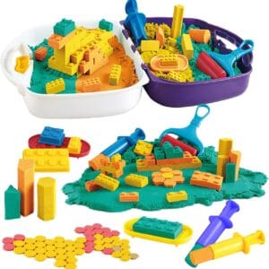 COO11 1000G Magic Play Sand Kit for Kids, Colorful Molding Sand with Brick Molds,Tools and Storage Trays for Indoor and Beach Play, Sensory STEM Activity and Art Toys for Boys...