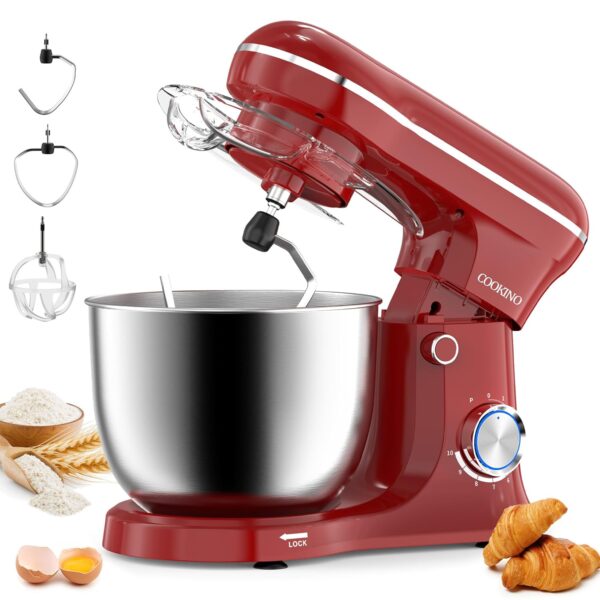 COOKINO Electric Stand Mixer, 660W and 10 Speed Levels, Tilting 3-in-1 Kitchen Mixer for Daily Chefs with 6 Litre Bowl, Dough Hook, Whisk