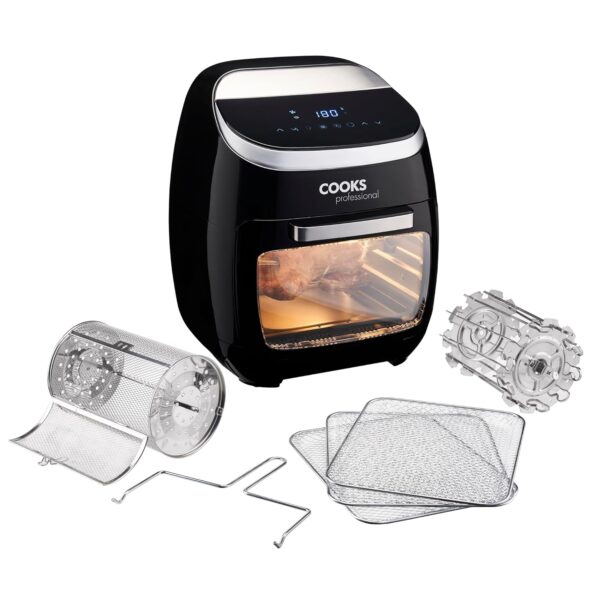 Cooks Professional 11L Digital Air Fryer Oven 2000W with Rotisserie Basket, Kebab Skewers, Racks, Internal Light, Window | Energy Efficient Countertop Cooker with 10 Preset...