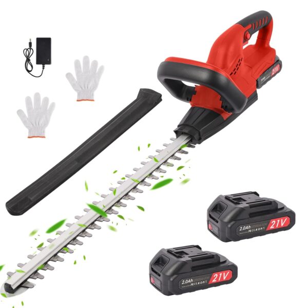Cordless Hedge Trimmer, 21V Heavy Duty Handheld Electric Trimmers with 2 Batteries and Charger, Garden Grass Shear, 50cm Dual Action Blade