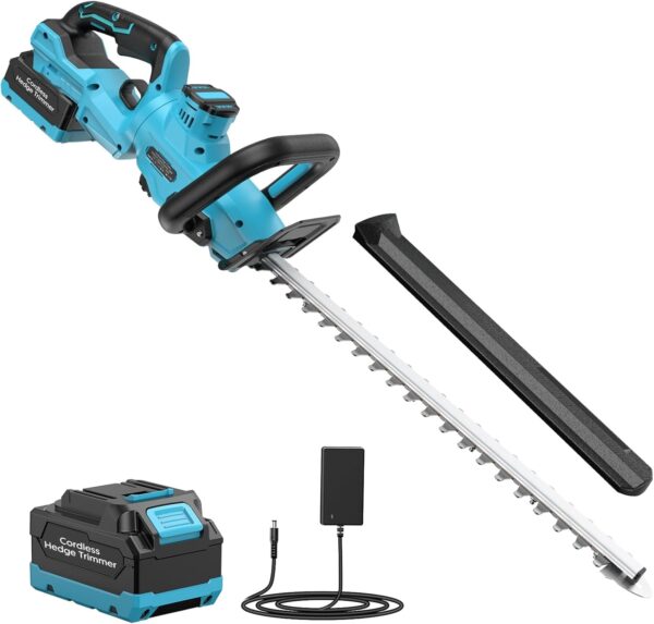 Cordless Hedge Trimmer, LEEIKOO Electric Hedge Trimmer with 4000mAh Battery, 180° Adjustable Hedge Cutter, 51 cm Blade length, 16 mm Tooth Spacing, Blade Cover for Hedges,...