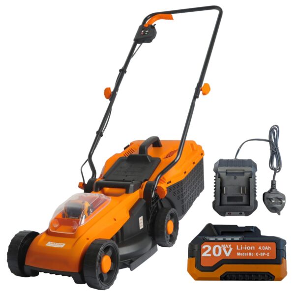 Cordless Lawnmower With 4.0Ah Battery and Charger - 330mm Cutting Width - 3 Cutting Heights 25mm to 65mm - 30 Litre Collection Box - Lightweight and Compact (Lawn Mower &...