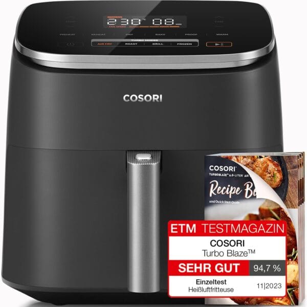 COSORI Air Fryer TurboBlaze, 6L Compact Design, 9 Functions with 5 Auto Fan Speeds Airflow System, Fast and Energy Saving, 30℃ to 230℃, Quiet, 110+ Recipes, Oil Free, Non-stick,...