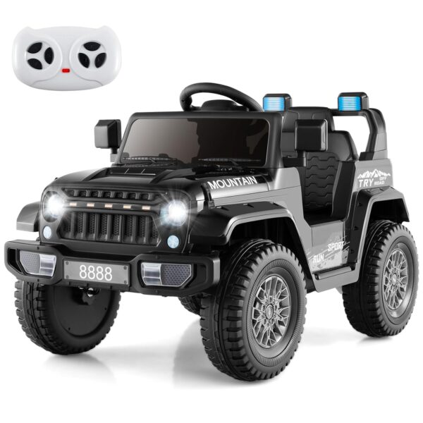 COSTWAY 12V Kids Electric Ride on Truck, Battery Powered Jeep Car with Remote Control, Lights, Horn, Music, Wireless Connection, 4 Spring Suspension Wheels Vehicle Toy for for...