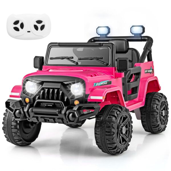 COSTWAY 12V Kids Ride on Car, 2 Motors Electric Off Road Truck with Remote Control, LED Lights, Music, Horn & Wireless Connection, Battery Powered Ride on Toy for Boys Girls...