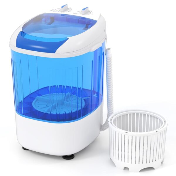 COSTWAY 2 in 1 Portable Washing Machine, Mini Single Tub Washer Spin Dryer with Spin Tub, Timing Function & Drain Hose, Compact Laundry Washer for Flats, Dorm, RV, Camping (Blue)
