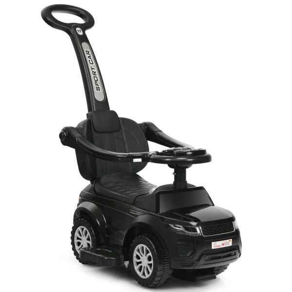 COSTWAY 3 in 1 Ride on Push Along Car, Baby Foot to Floor Slider with Parent Handle, Horn, Music, Lights, Storage Compartment, Toddler Sliding Walker for Boys Girls (Black)