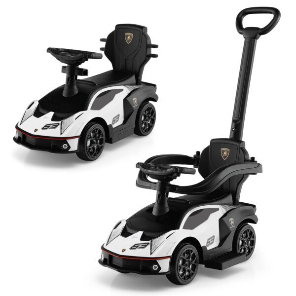 COSTWAY 3 in 1 Ride on Push Car, Licensed Lamborghini Foot to Floor Slider with Removable Push Handle & Guardrail, Horn Sound and Under Seat Storage, Toddler Slider Walker for...