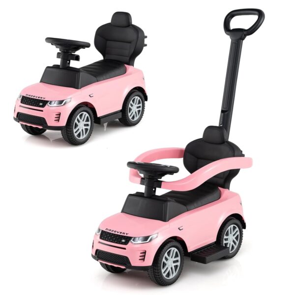 COSTWAY 3 in 1 Ride on Push Car, Licensed Land Rover Discovery Toddler Sliding Car with Steering Wheel, Horn, Storage Compartment, Foot to Floor Slider for Boys Girls (Pink)