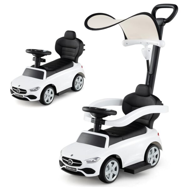 COSTWAY 3 in 1 Ride on Push Car, Mercedes-Benz Licensed Toddler Sliding Car with Steering Handle and Wheel, Horn, Adjustable Canopy, Foot to Floor Slider for Boys Girls 18-36...