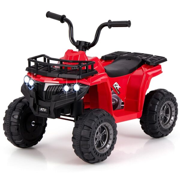 COSTWAY 6V Kids Electric Ride on ATV Car, Battery Powered Quad Bike with One-Button Start, LED Lights, MP3, Storage Basket, 4 Wheels Vehicle Toy for 2-5 Years Old Boys Girls (Red)