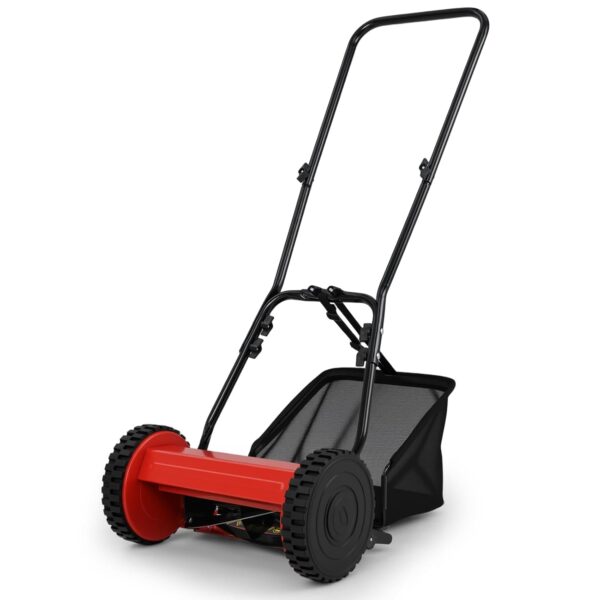 COSTWAY Hand Push Lawnmower, Manual Lawn Mower with 30cm Cutting Width, 18.5L Grass Box and 15-40 mm Adjustable Cutting Heights, Walk-Behind Blade Push Reel Grass Sweeper (Red)