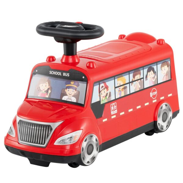 COSTWAY Kids Ride on Car, Foot to Floor Slider with Music, Under Seat Storage, No Power Toddler Push Along Toy Bus for Boys Girls 19-36 Months