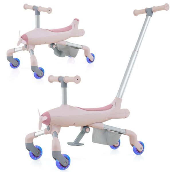 COSTWAY Kids Ride on Push Car, 2 in 1 Foot to Floor Sliding Toy with LED Wheels, Removable & Adjustable Handle, Foldable Footrests, Storage Basket, for Children 18-60 Months Old...