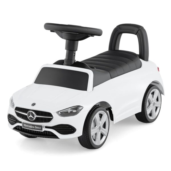 COSTWAY Ride on Car, Mercedes-Benz Licensed Toddler Foot to Floor Sliding Walker with Horn & Engine Sound, Under-Seat Storage, Push Along Cars for 12-36 Months (White)