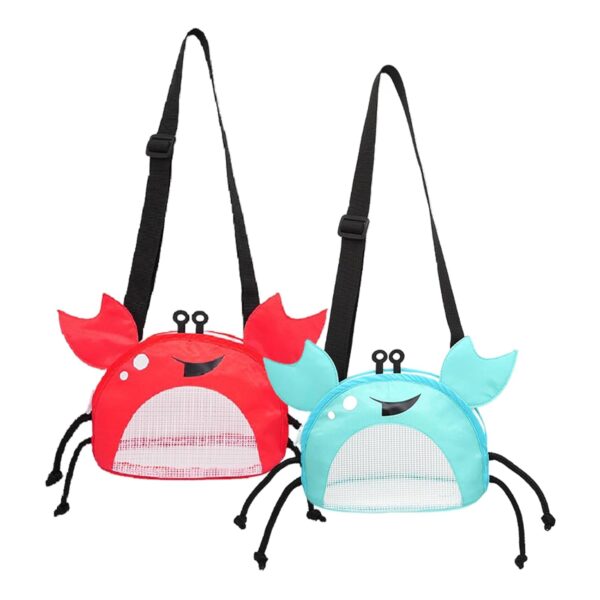 Crabs Pattern Mesh Beach Bag, 2Pcs Beach Toys Mesh Bags Seashell Bags, Shell Collecting Totes with Adjustable Carrying Straps, Beach Sand Toy Totes for Kids Toddlers Pool Swim...