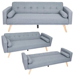 CROWNSHOP 3 Seater Sofas Modern Sofa Beds with Wooden Legs Adjustable Angle Sofas & Couches With 2 Armrests for Living Room/Spare Room/Guest Room Dark Gray