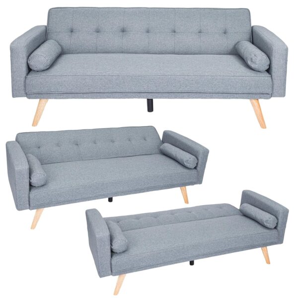 CROWNSHOP 3 Seater Sofas Modern Sofa Beds with Wooden Legs Adjustable Angle Sofas & Couches With 2 Armrests for Living Room/Spare Room/Guest Room Dark Gray