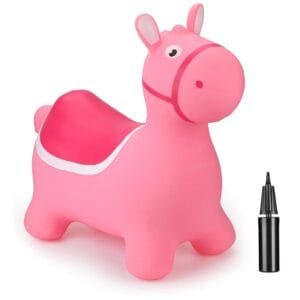 Curvaso Pink Donkey Animal Bouncy Jump Space Hopper Inflatable Ride On Kids Children's Fun Toy Gift For Boys Girls Indoors Outdoors Pump Included PA15341