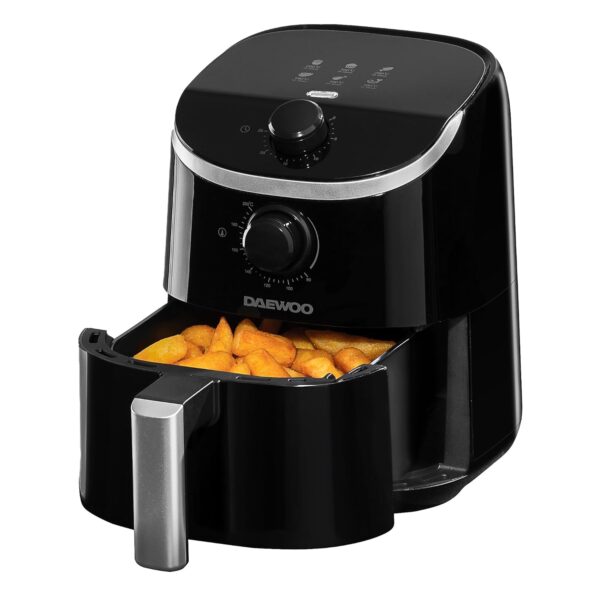 Daewoo 2L Compact Manual Air Fryer – Space-Saving Mini Air Fryer with 80-200°C Temperature Control, 30-Minute Timer, Energy Efficient, Oil-Free Cooking, Healthy Frying for Small...