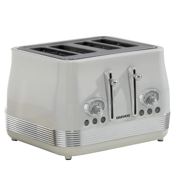Daewoo Denver 4 Slice Toaster – Buttermilk Cream, Retro Vintage Design, Wide Slots, Defrost, Reheat, Cancel Functions, Browning Control, Removable Crumb Trays – Ideal for Family...