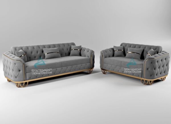 Dark Grey Plush Velvet Sofa, 2 Seater+3 Seater Sofa, 5 Seater Couch Living Room Sofas, Free Assembly & Delivery (DARK GREY)