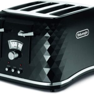 De'Longhi Brilliante 4-slot toaster, reheat, defrost & 6 browning settings, removable crumb tray, CTJ4003BK, Black