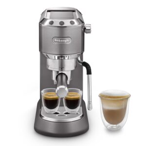 De'Longhi Dedica Arte EC885.​GY, Traditional Barista Pump Espresso Machine, Manual Coffee Machine, My LatteArt Steam Wand, Compact Design 15cm Wide, Fit Mug Up to 13cm, Grey