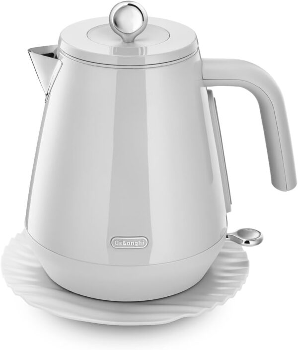 De'Longhi Eclettica BPA Free Metal Kettle KBY3001.W, Customisable Design Rapid Boil Electric Kettle, 1.7L Large Capacity, Anti Scale Filter, Swivel Base, Cord Storage, Stainless...