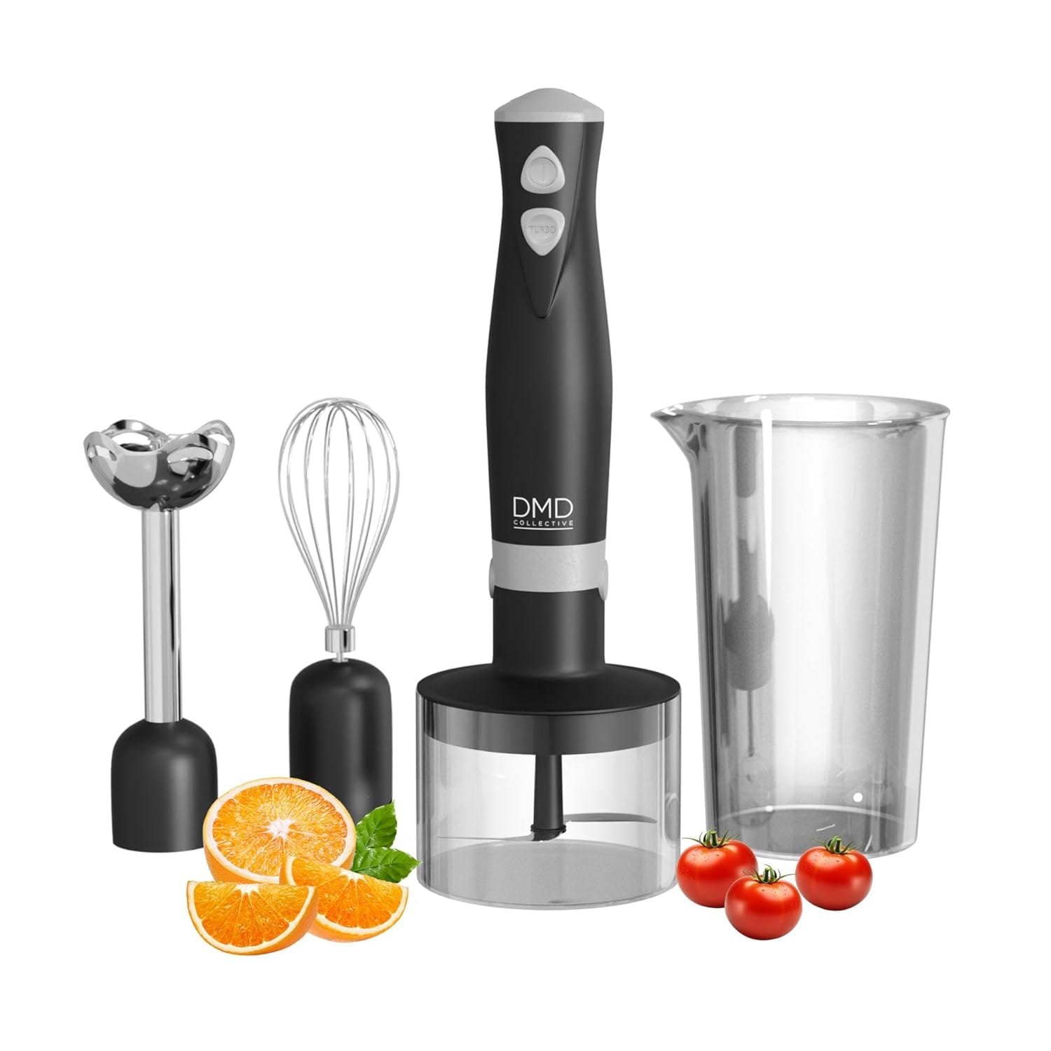 DMD® | 5-In-1 Immersion Hand Blender Set, Fruit & Veg Mini Chopper & Whisk Attachement, Stainless Steel Blades Compact Food Processor 500ml Blender Bowl, 700ml Beaker, 350W