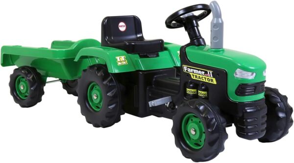 Dolu 8053 Children's Ride On Easy to Control Tractor with Trailer and Working Horns with Actual Beeping Sound Pedal Power Ride-on & Trailer for Kids Aged 3 to 5 (Green and Black)