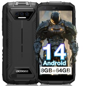 DOOGEE S41T Rugged Smartphone, Android 14 Rugged Phone, 6300mAh, 8GB + 64GB(1TB Expand), 5.5" HD+ Display, 13MP Camera, 4G Dual SIM IP68 Waterproof Mobile Phones, Face ID, NFC -...