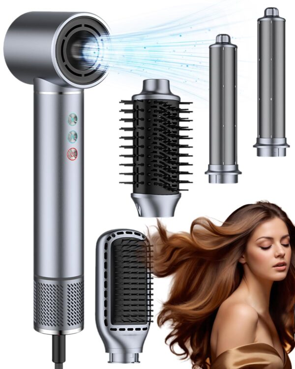 Dryhsip 5 in 1 Hot Air Blow Dryer Brush - Rapid Drying, Volume Boost, Ionic Smoothing, 110k RPM Motor (Steel Blue)