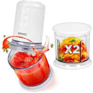 Duronic Mini Chopper CH57 WE Mini Food Processor White, 500W, vegetable Mincer Slicer, Baby Food Maker, 2 x Blender Bowl with Lid, Quad Stainless Steel Blades for Vegetable,...