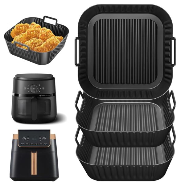 Dzpuhuojz 3pcs 4.7-6.2L Silicone Air Fryer Liner for Philips Airfryer 6.2L (Na230/09; Na332/09), Ninja 6.2L (AF180UKCP AF140UK); Compatible with COSORI 4.7-6.2L, Tefal; Reusable...