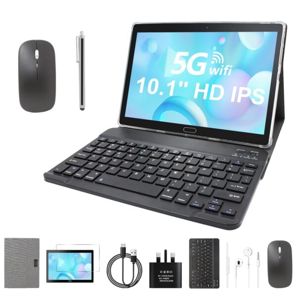 EagleSoar Android 10 inch 64GB Storage 1TB TF Expansion, Dual Camera, 10.1'' FHD+ IPS, Support 2.4G&5G WiFi, Bluetooth 5.0, GPS with Wireless Mouse, Keyboard, Pen, Tablet Case